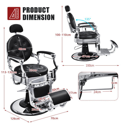 Height Adjustable 360¬∞ Swivel Vintage Salon Barber Chair-Black