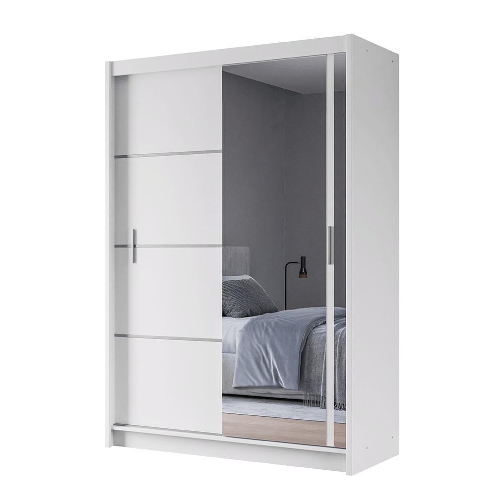 White Mirrored Sliding Door Wardrobe 150cm – MAYFAIR