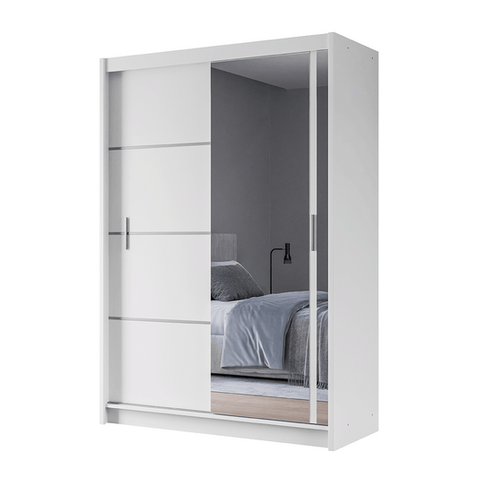 White Mirrored Sliding Door Wardrobe 150cm – MAYFAIR