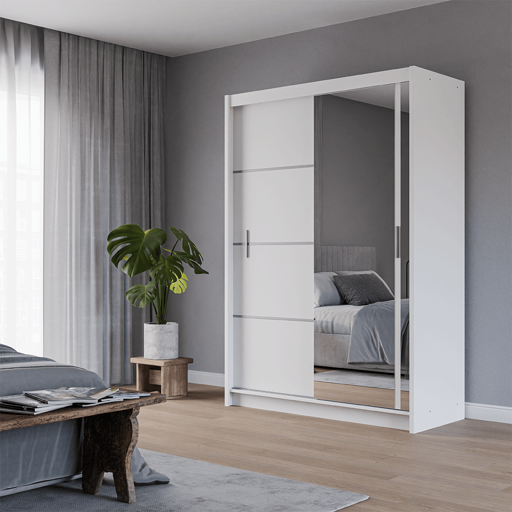 White Mirrored Sliding Door Wardrobe 150cm – MAYFAIR