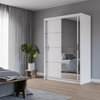 White Mirrored Sliding Door Wardrobe 150cm – MAYFAIR