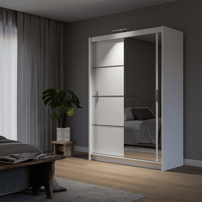 White Mirrored Sliding Door Wardrobe 150cm – MAYFAIR
