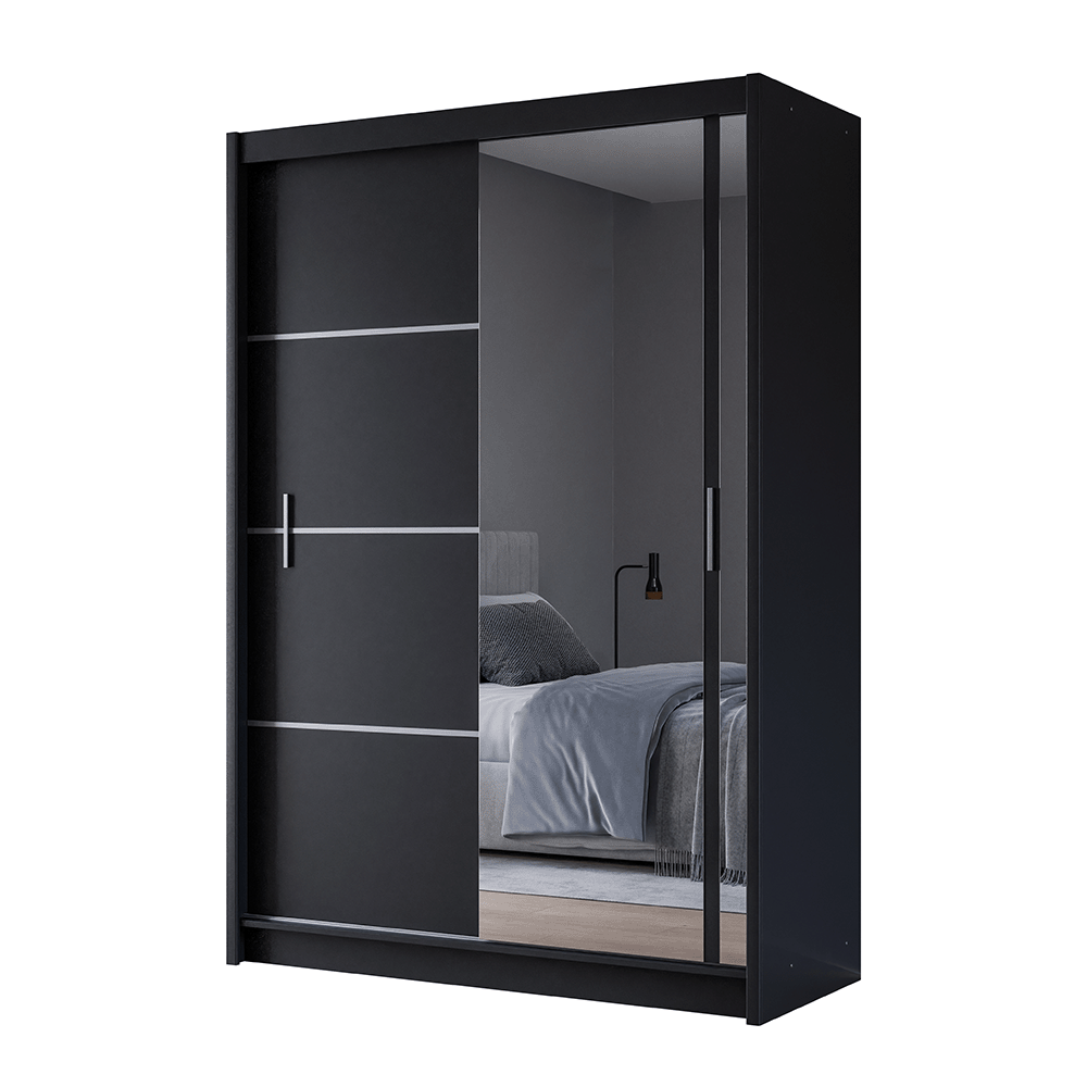 Black Mirrored Sliding Door Wardrobe 150cm – MAYFAIR