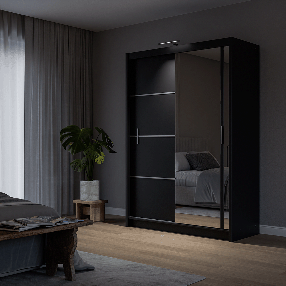 Black Mirrored Sliding Door Wardrobe 150cm – MAYFAIR