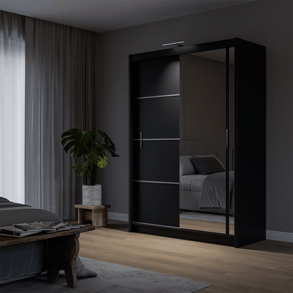 Black Mirrored Sliding Door Wardrobe 150cm – MAYFAIR