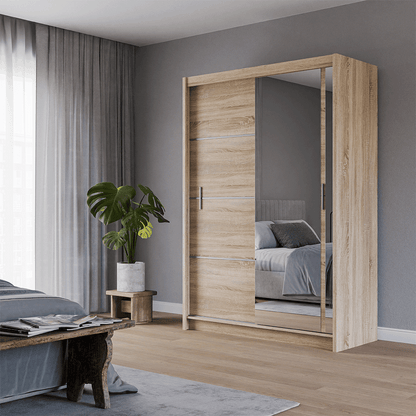 Oak Sonoma Mirrored Sliding Door Wardrobe 150cm – MAYFAIR