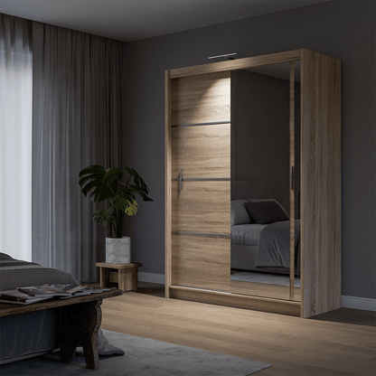 Oak Sonoma Mirrored Sliding Door Wardrobe 150cm – MAYFAIR