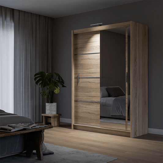 Oak Sonoma Mirrored Sliding Door Wardrobe 150cm – MAYFAIR