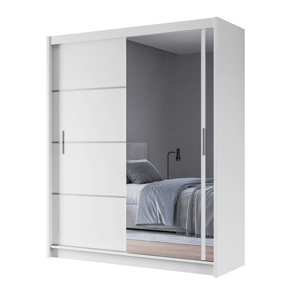 White Mirrored Sliding Door Wardrobe 180cm – MAYFAIR
