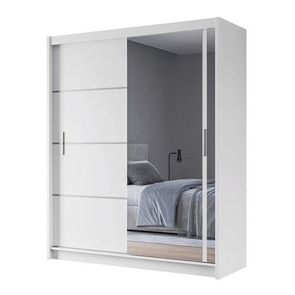 White Mirrored Sliding Door Wardrobe 180cm – MAYFAIR