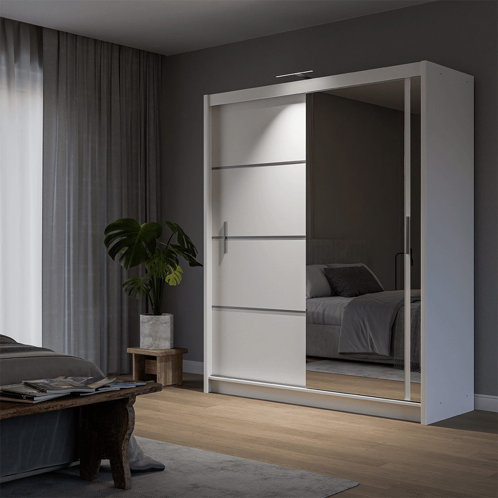 White Mirrored Sliding Door Wardrobe 180cm – MAYFAIR