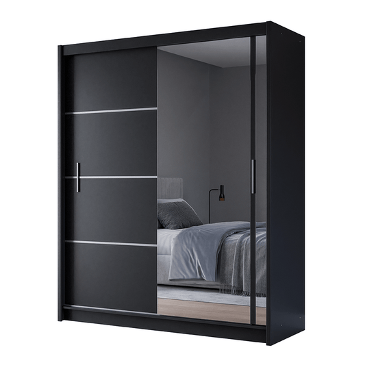 Black Mirrored Sliding Door Wardrobe 180cm – MAYFAIR