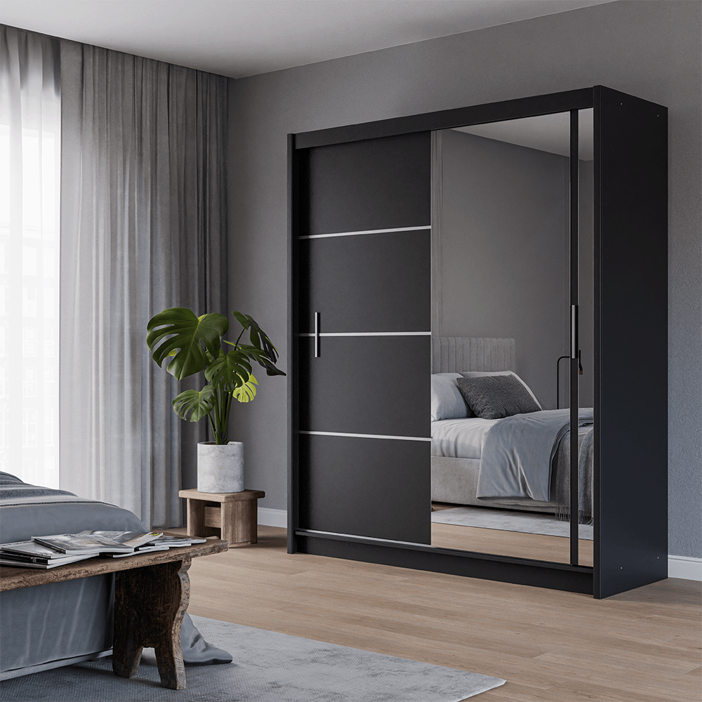 Black Mirrored Sliding Door Wardrobe 180cm – MAYFAIR