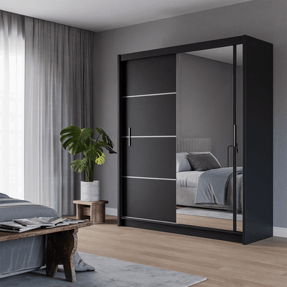 Black Mirrored Sliding Door Wardrobe 180cm – MAYFAIR