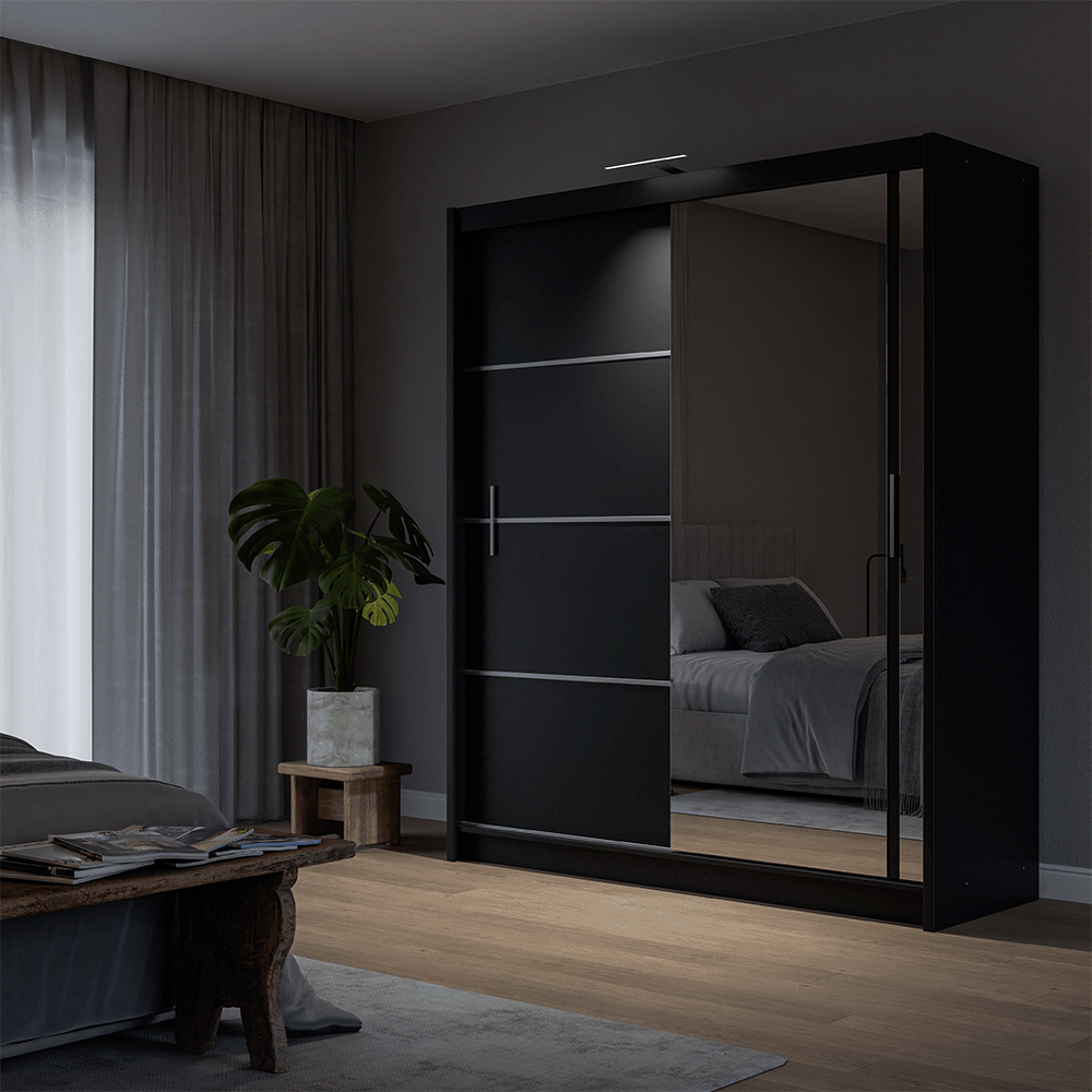 Black Mirrored Sliding Door Wardrobe 180cm – MAYFAIR