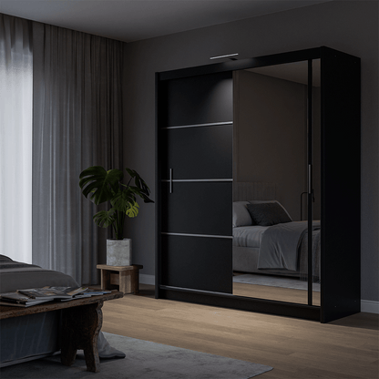 Black Mirrored Sliding Door Wardrobe 180cm – MAYFAIR