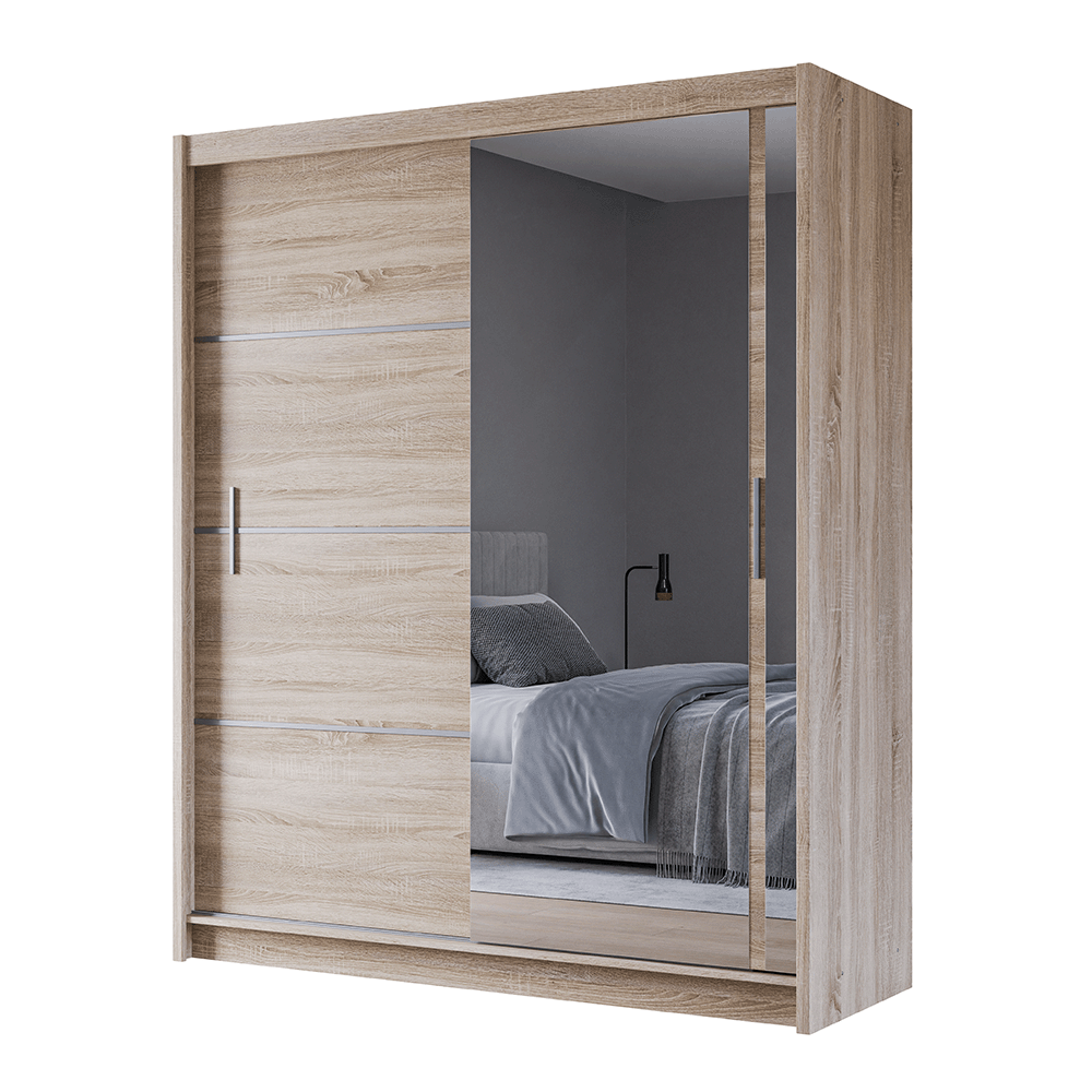 Oak Sonoma Mirrored Sliding Door Wardrobe 180cm – MAYFAIR