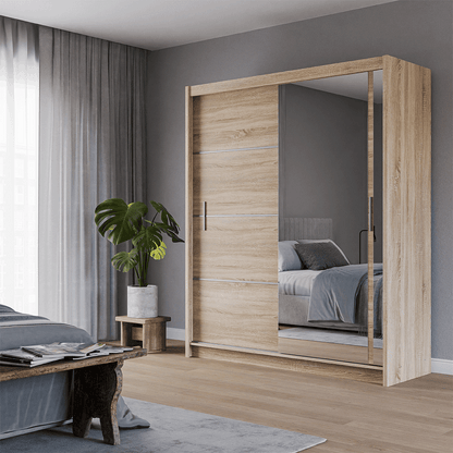 Oak Sonoma Mirrored Sliding Door Wardrobe 180cm – MAYFAIR