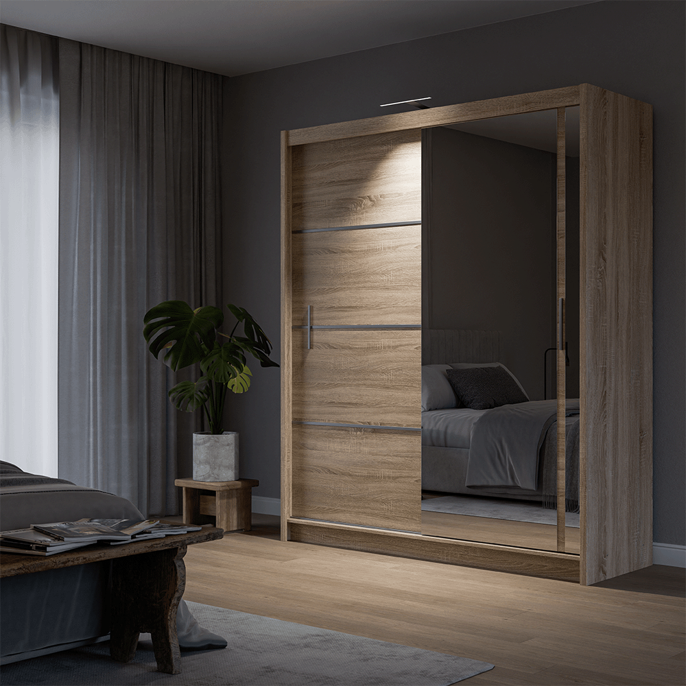 Oak Sonoma Mirrored Sliding Door Wardrobe 180cm – MAYFAIR