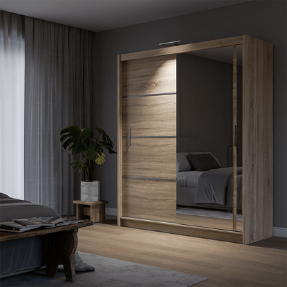 Oak Sonoma Mirrored Sliding Door Wardrobe 180cm – MAYFAIR