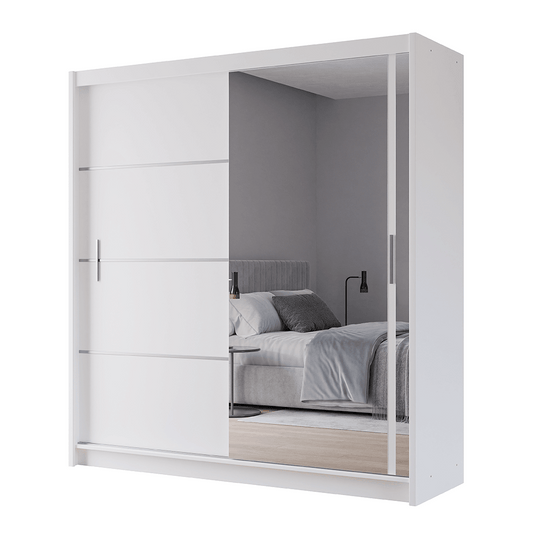 White Mirrored Sliding Door Wardrobe 203cm – MAYFAIR