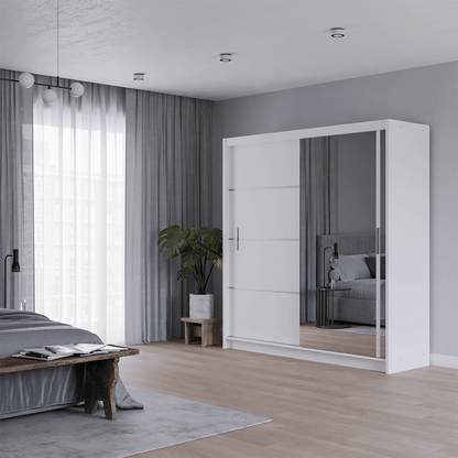 White Mirrored Sliding Door Wardrobe 203cm – MAYFAIR