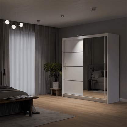 White Mirrored Sliding Door Wardrobe 203cm – MAYFAIR