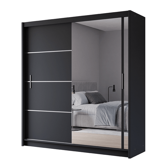 Black Mirrored Sliding Door Wardrobe 203cm – MAYFAIR