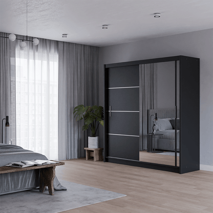 Black Mirrored Sliding Door Wardrobe 203cm – MAYFAIR