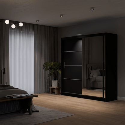 Black Mirrored Sliding Door Wardrobe 203cm – MAYFAIR