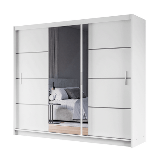 White Mirrored Sliding Door Wardrobe 250cm – MAYFAIR