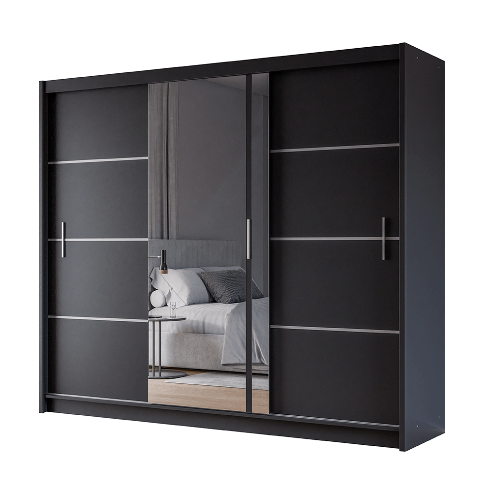 Black Mirrored Sliding Door Wardrobe 250cm – MAYFAIR