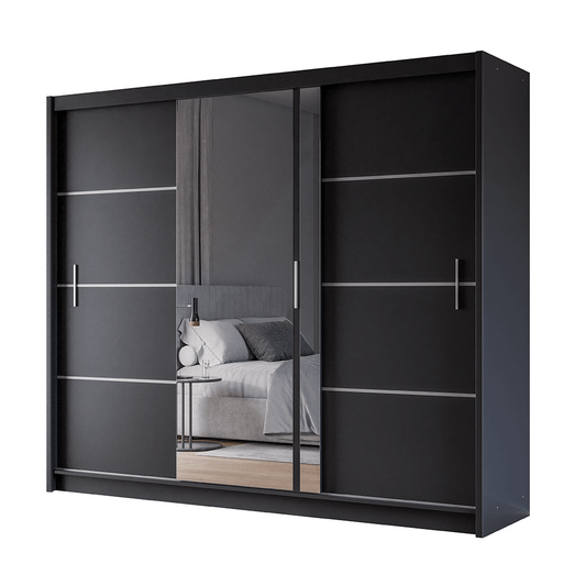 Black Mirrored Sliding Door Wardrobe 250cm – MAYFAIR