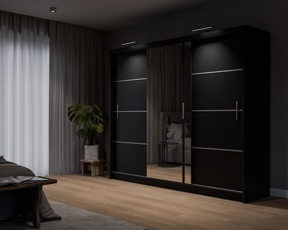 Black Mirrored Sliding Door Wardrobe 250cm – MAYFAIR