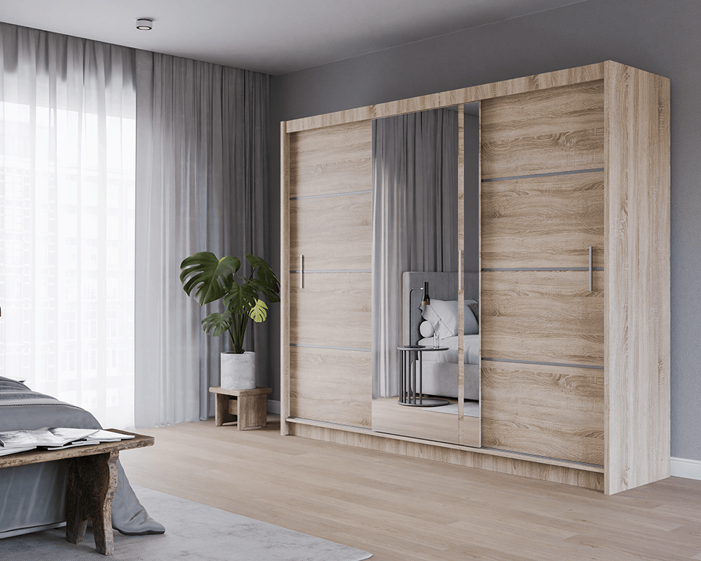 Oak Sonoma Mirrored Sliding Door Wardrobe 250cm – MAYFAIR