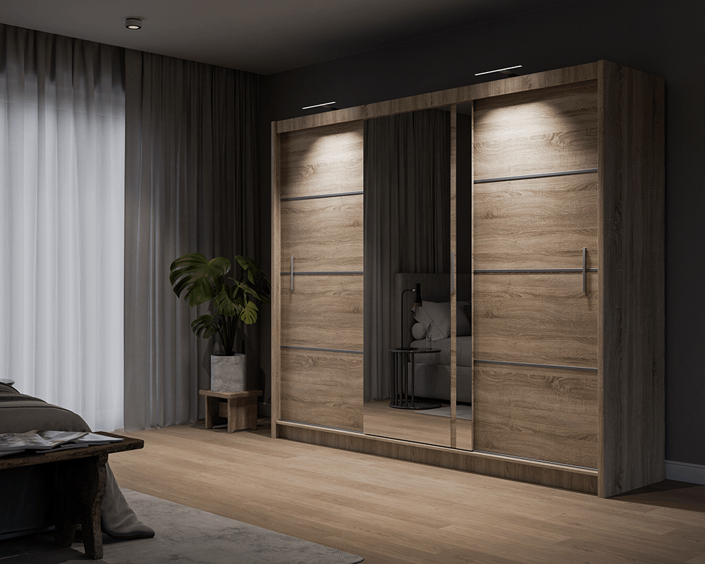 Oak Sonoma Mirrored Sliding Door Wardrobe 250cm – MAYFAIR