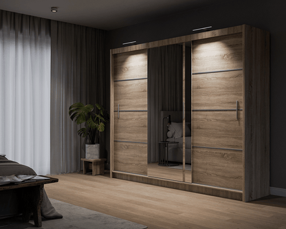 Oak Sonoma Mirrored Sliding Door Wardrobe 250cm – MAYFAIR