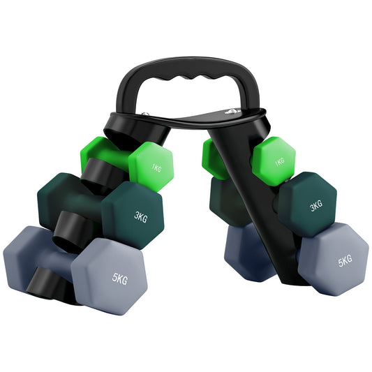 SPORTNOW Dumbbells Set with Storage Rack, 2 x 1kg, 2 x 3kg, 2 x 5kg, Green