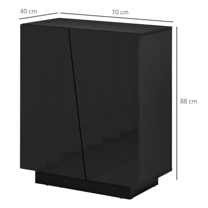 HOMCOM High Gloss Storage Cabinet, Freestanding Storage Cupboard with Adjustable Shelves for Living Room, Bedroom, Hallway, Black