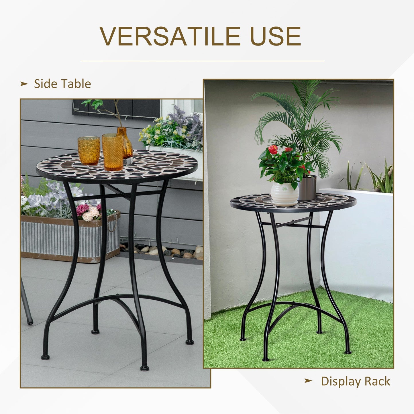Outsunny 60cm Mosaic Outdoor Patio Table - Black