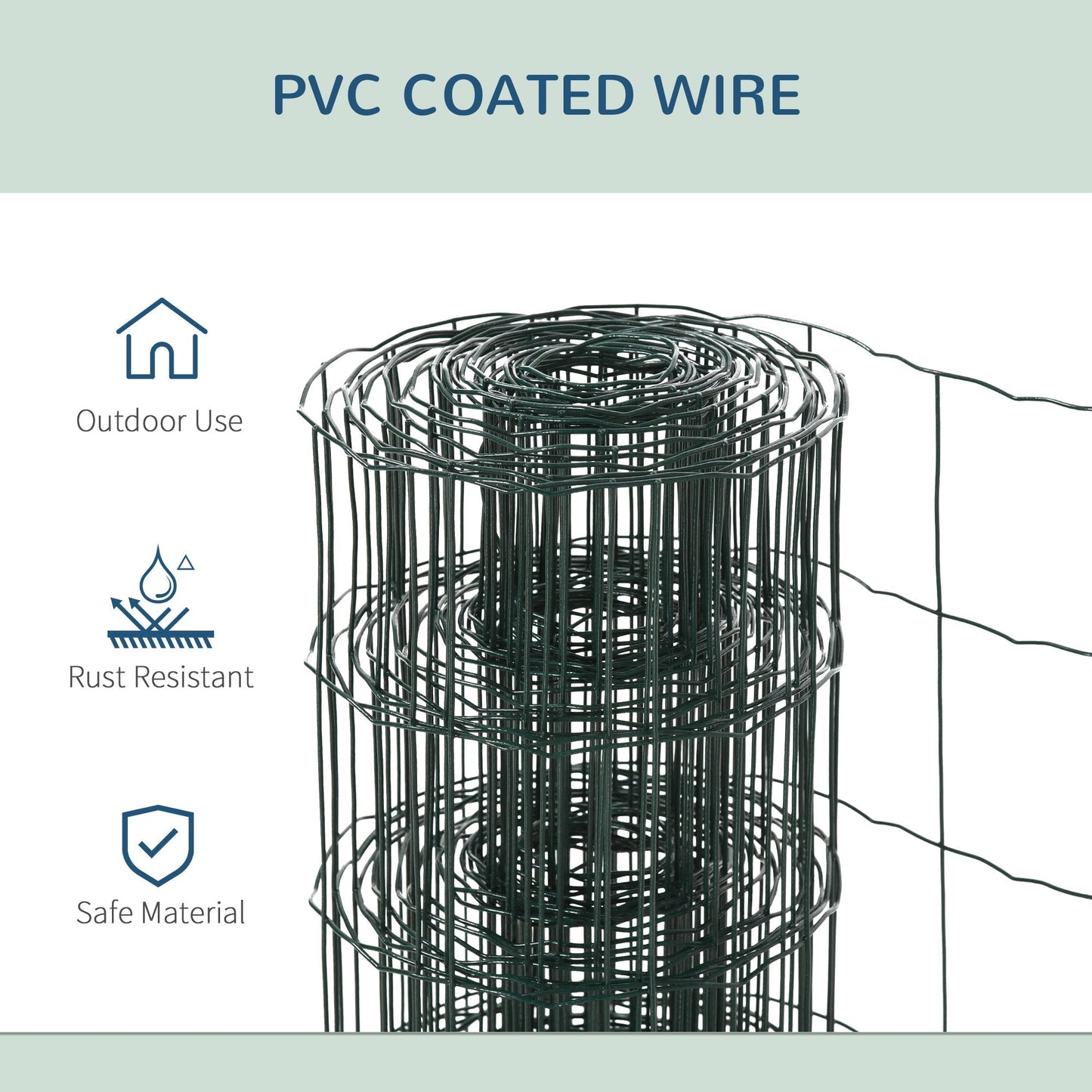 PawHut 61cm x 1000cm Chicken Wire Mesh, Foldable PVC Coated Welded Garden Fence, Roll Poultry Netting, for Rabbit, Green