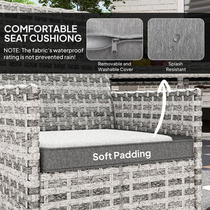 Outsunny Rattan Garden Furniture Set, Outdoor Dining Table and Chairs 4 Seater with Cushions, Square Tempered Glass Top, 4 Armchairs, for Balcony, Terrace, Conservatory, Mixed-Grey