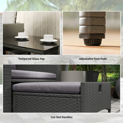 Zestaw mebli ogrodowych Outsunny Five Piece Rattan z 2-poziomowym stolikiem kawowym i pufami - szary