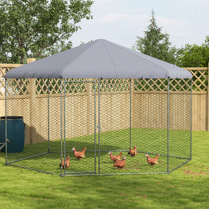 PawHut 4 x 3.5 x 2.6m Chicken Coop for 10-15 Chickens, Hens, Rabbits, Ducks, Outdoor Garden Chicken Run