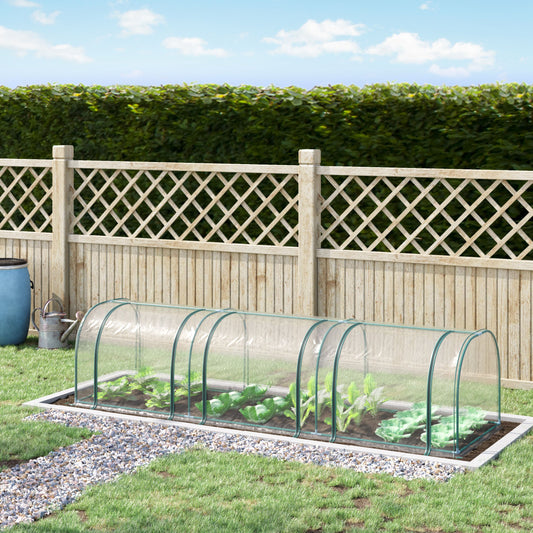 Outsunny Mini Greenhouse, mała szklarnia tunelowa z polietylenu z drzwiami na suwak, stalowa rama do ogrodu na patio, 300 x 100 x 80 cm, przezroczysta