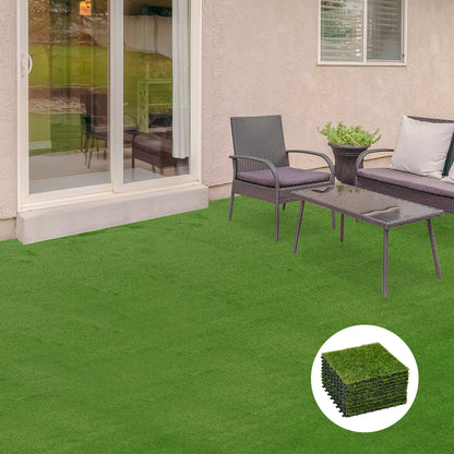 Outsunny 10-Piece Artificial Grass Set, Weatherproof Turf Tiles, 25mm Pile Height, Outdoor Carpet for Garden, Balcony & Patio, 30 x 30cm, Dark Green