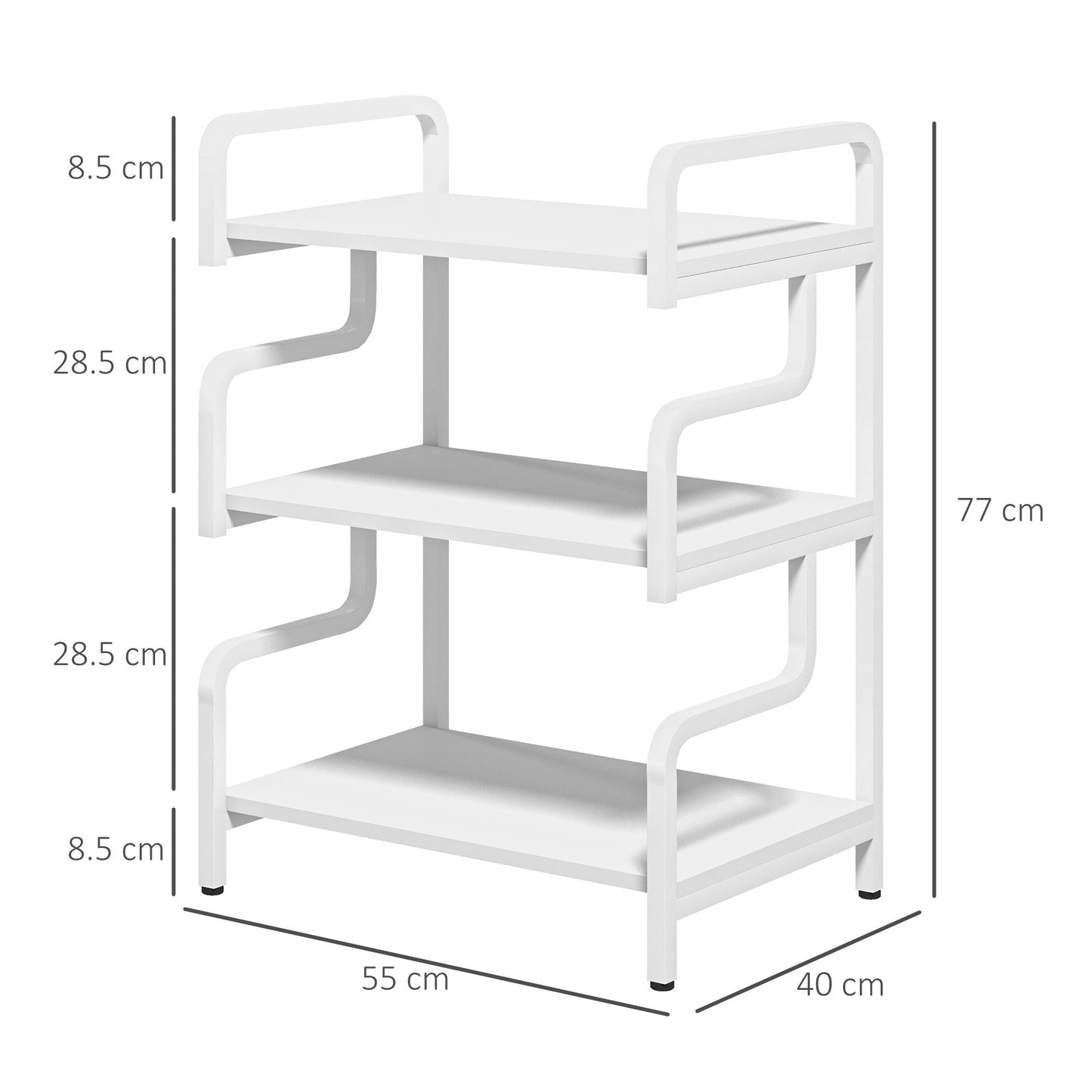 3-Tier Storage Shelves, Metal Shelving Unit, Industrial Printer Table for Home Office, Display Rack for Living Room, White