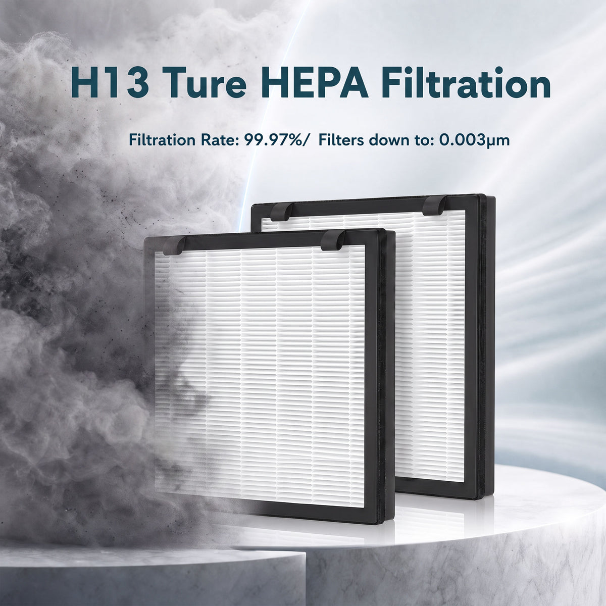 HOMCOM H13 True HEPA Replacement Filter for Air Purifier (Model 823-096), Activated Carbon Filter for Smoke, Pet Odour, 2 Pack