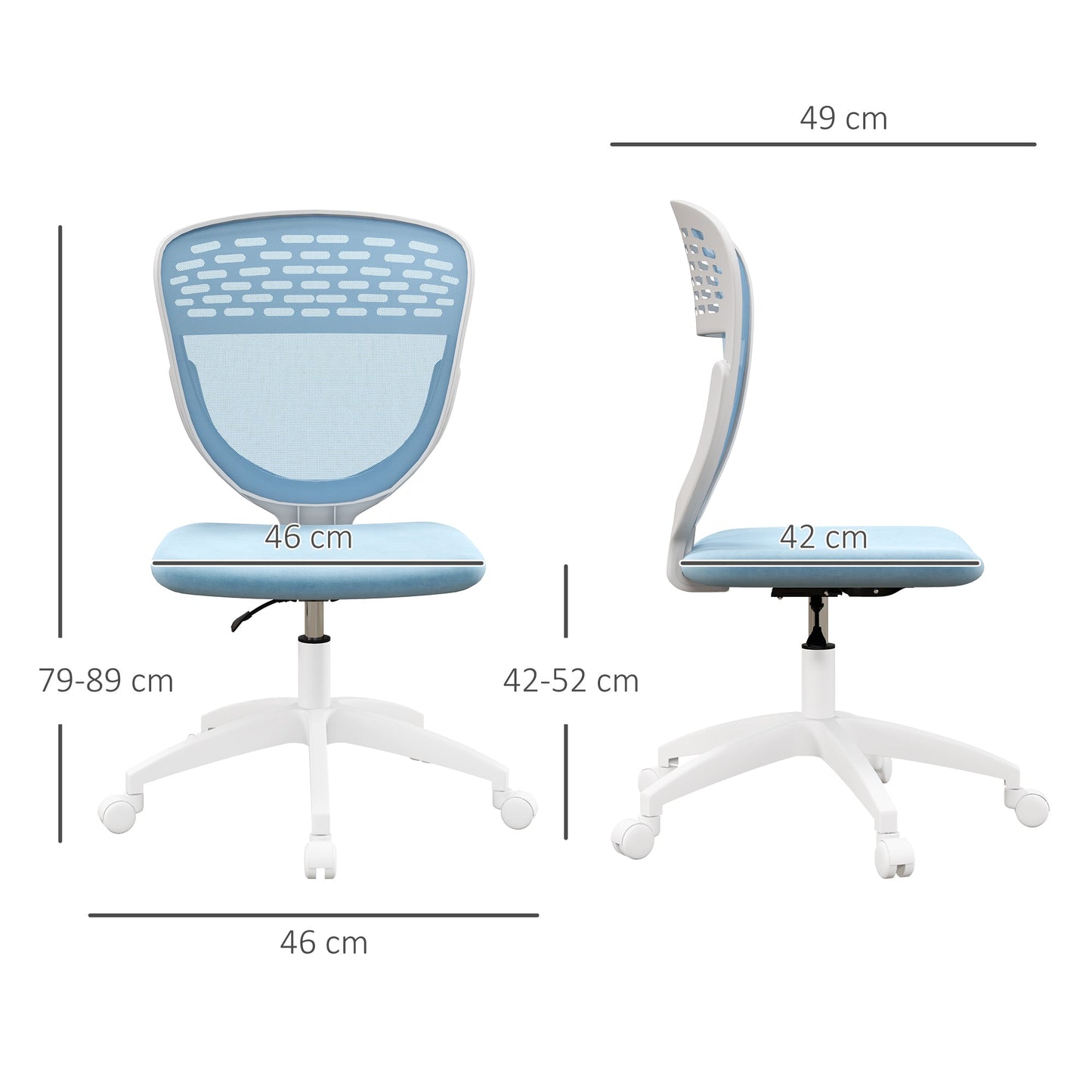 Vinsetto Armless Desk Chair, Mesh Office Chair, Height Adjustable with Swivel Wheels, Blue