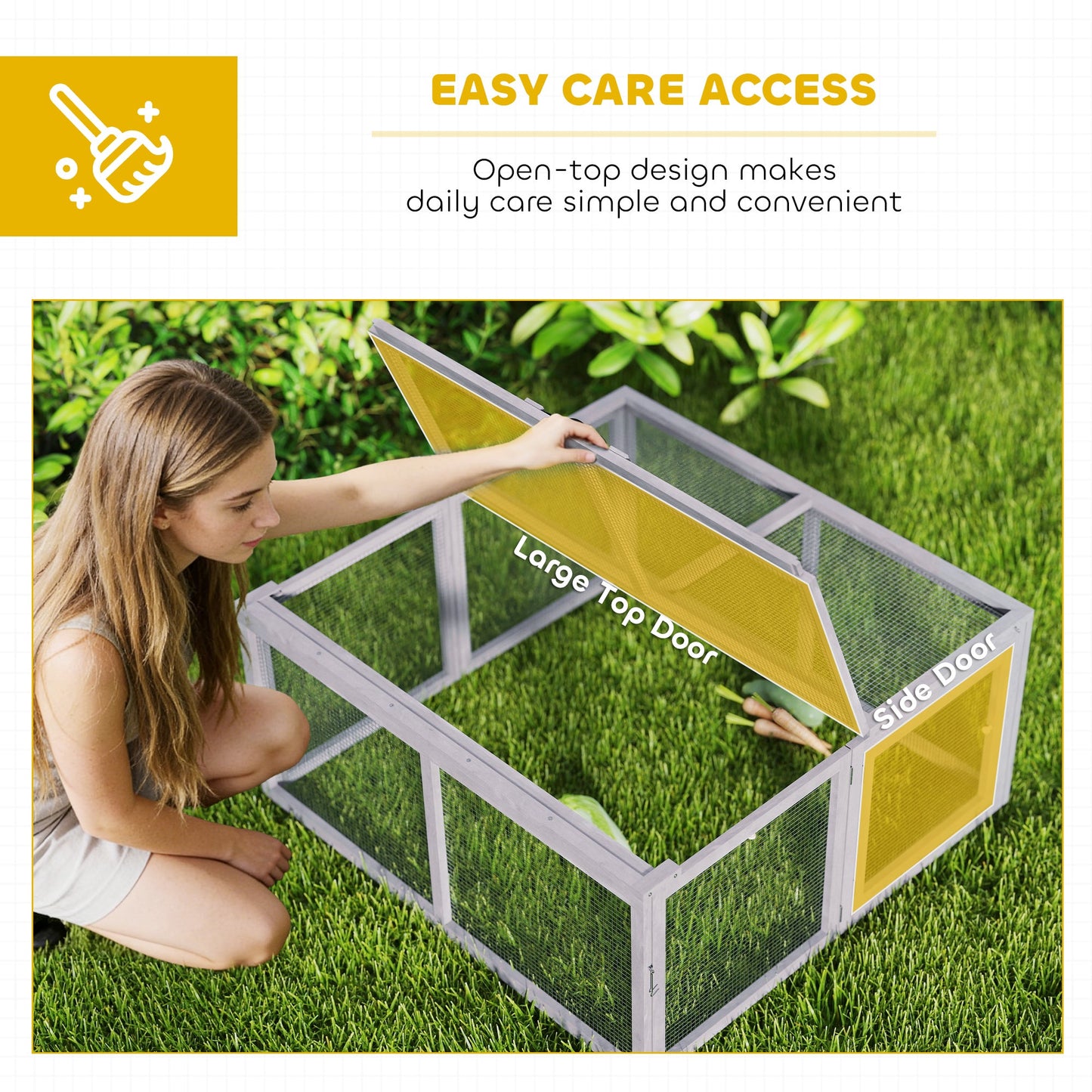 PawHut Rabbit Hutch Outdoor, Foldable Guinea Pig House with Openable Top, for 3 Bunnies, Ducks, Chickens, 110 x 105 x 50 cm